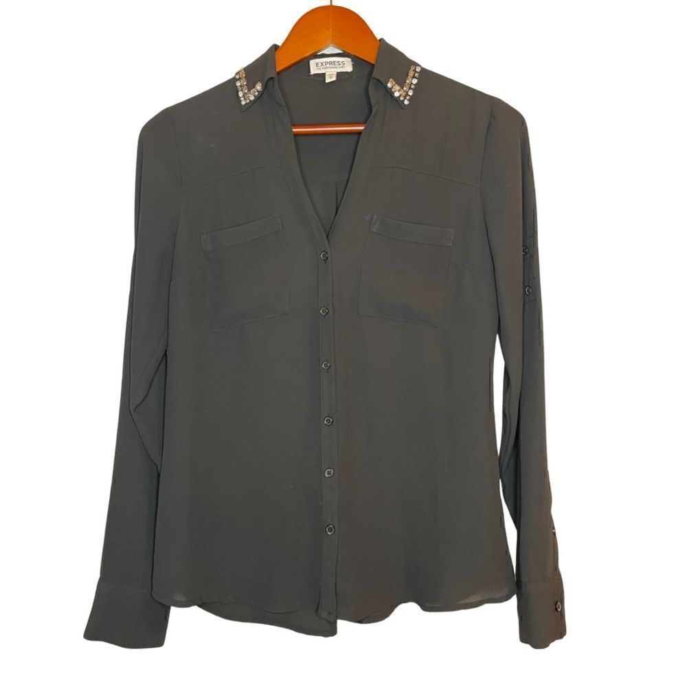 Express Black Portofino shirt with Jeweled collar Size XS